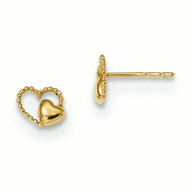 14K Yellow Gold Jewelry Button Earrings 6 mm 6 mm Madi K CZ Childrens Heart Post Earrings 